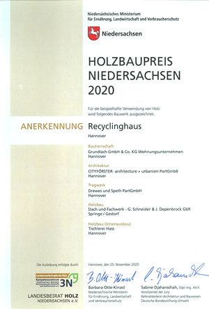 Gundlach Recyclinghaus anerkannt mit dem Holzbaupreis 2020