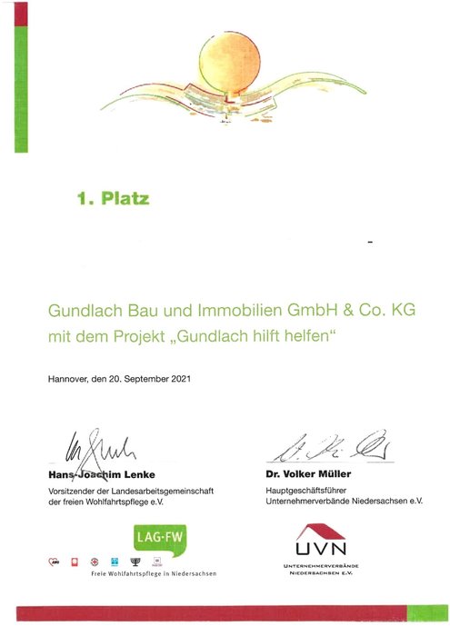 Gundlach mit dem Niedersächsischen Sozialpreis 2021 ausgezeichnet Gundlach mit dem Niedersächsischen Sozialpreis 2021 ausgezeichnet