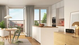 BRICKLYN | Visualisierung Kochen_Wohnung mit Balkon_Eigentumswohnungen in Hannover-Bemerode kaufen