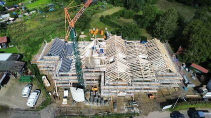 Gundlach baut Kita in Stadthagen Bau einer Kita in Stadthagen. Im Bild ist der Rohbau zu sehen. Unser Bauunternehmen für Hochbau errichtet die Kita in Holzhybridbauweise