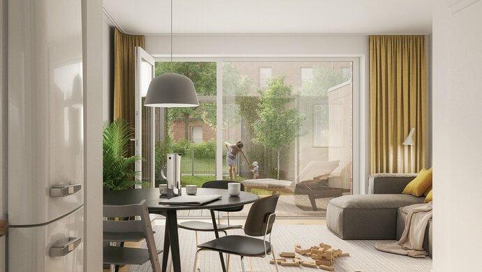 BRICKLYN | Visualisierung Ergeschoss_Wohnen_Reihenhaus kaufen in Hannover-Bemerode