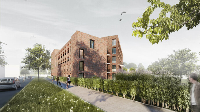 Baufeld 6_Kronsrode-Mitte_Visualisierung_Eigentumswohnungen und Stadthäuser_Gundlach Bauträger in Hannover