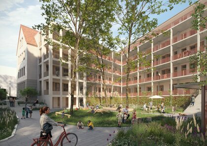 Eine Projektvisualisierung zeigt den Hof.