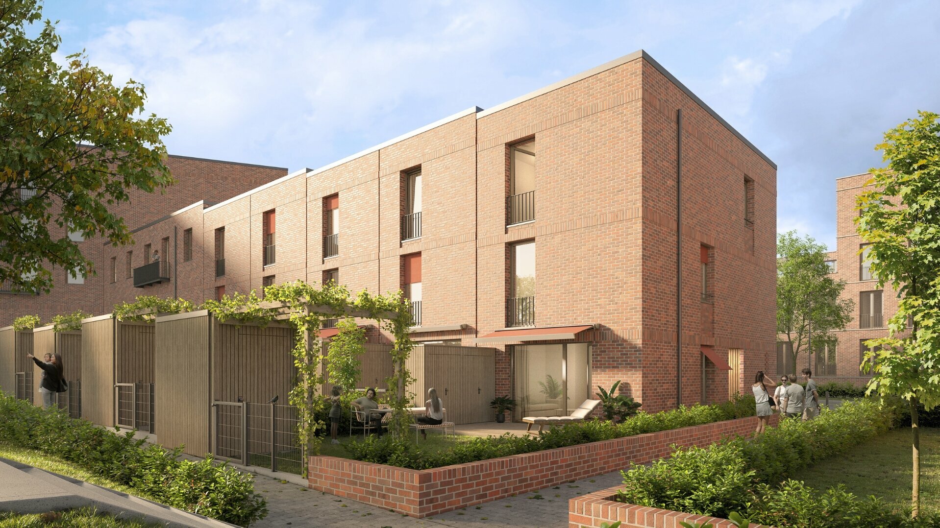 Visualisierung Reihenhaus Gartenansicht: Entdecken Sie BRICKLYN in Hannover-Kronsrode: moderne Eigentumswohnungen, familienfreundliche Reihenhäuser und attraktive Kapitalanlagen mit Wertsteigerungspotenzial. Jetzt informieren!