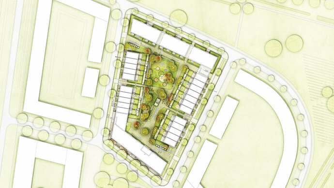 Baufeld 3_Lageplan_Visualisierung Baufeld 3_Kronsrode Mitte_Hauseingang Stadthäuser und Eigentumswohnungen_Gundlach Bauträger in Hannover