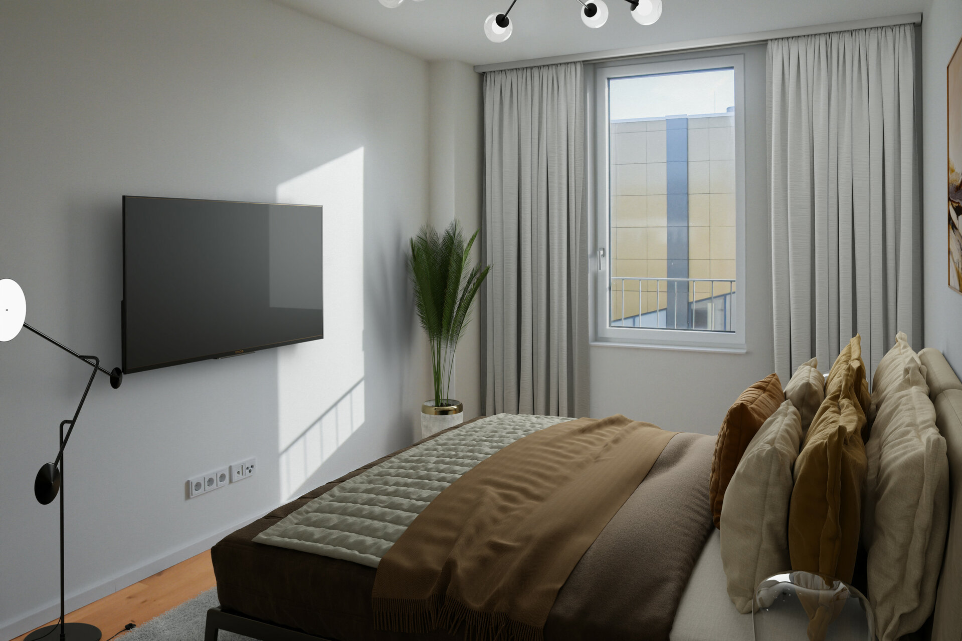 Schlafzimmer_Wohnen in der Nikolaistraße im mitteNgrün bei Gundlach Bauträger