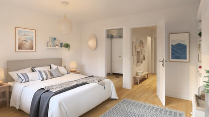 Schlafzimmer mit Ankleide_Neubau-Reihenhäuser als Kapitalanlage in Velber bei Hannover | VelbERLEBEN