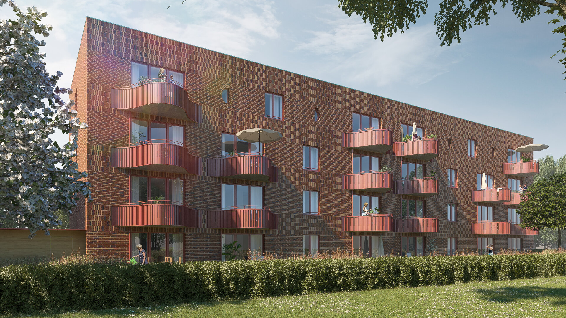 Eigentumswohnungen im Buchholzer Grün: Roter Klinker, geschwungene Balkone und viele Grünflächen