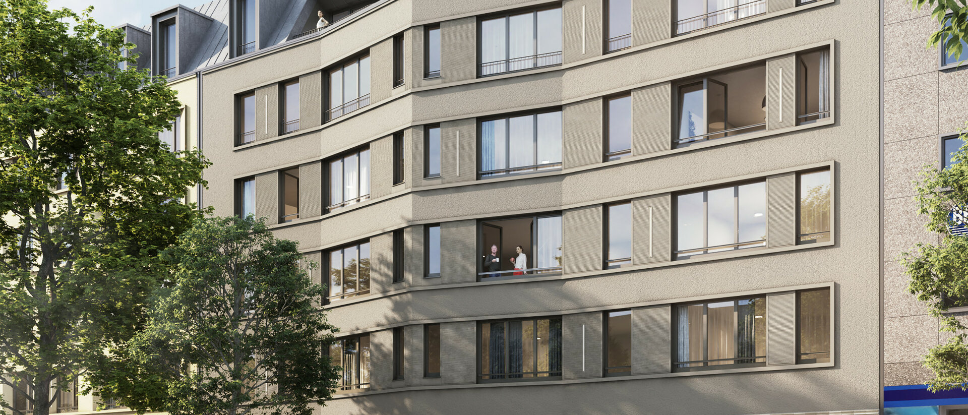 mitteNgrün im Nikolaiviertel in Hannover Außenansicht des mitteNgrüns. Eigentumswohnungen mit hellen Klinker und Wohnflächen für jede Lebensphase