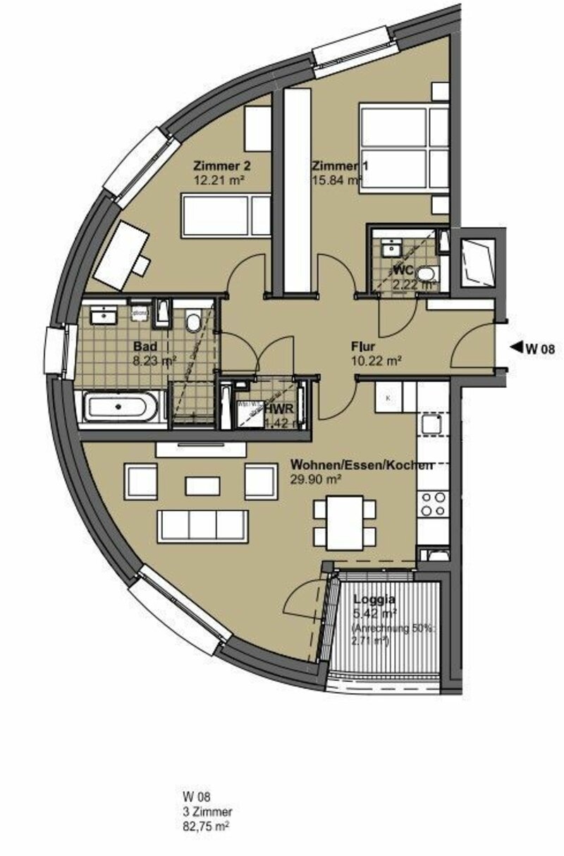 Grundriss - 3-Zimmer-Wohnung