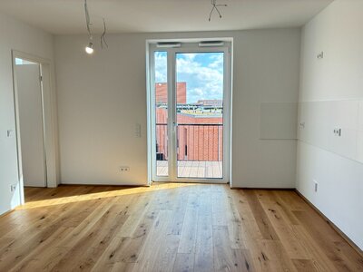 Wohnzimmer mit offener Küche