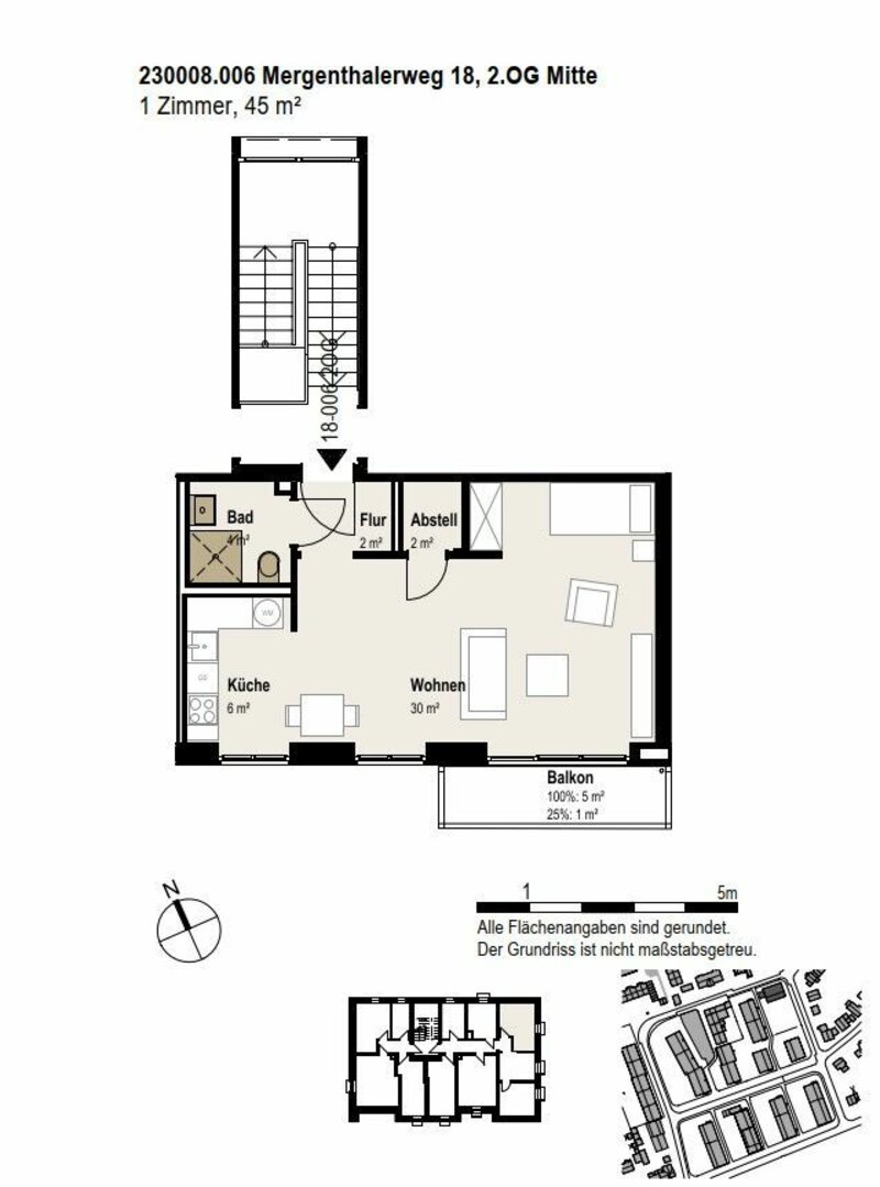 Wohnungsgrundriss 45m²